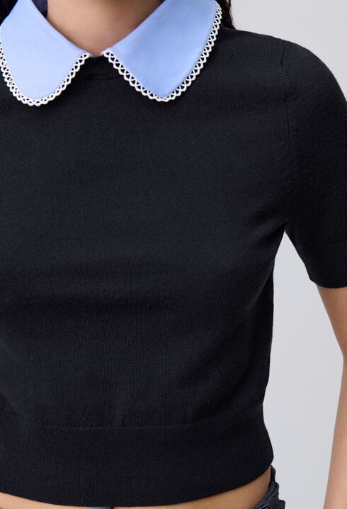 Top maille fine col
