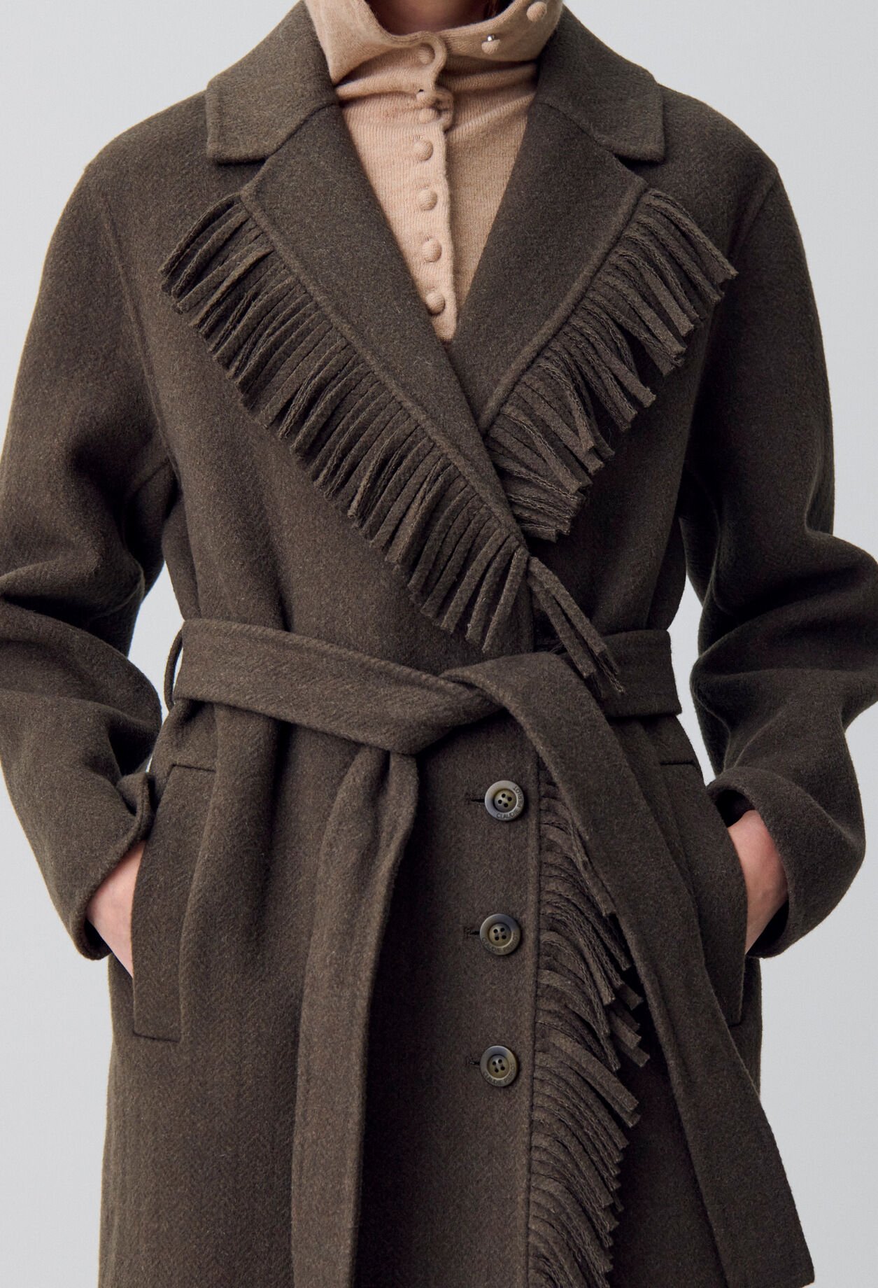 Manteau long franges