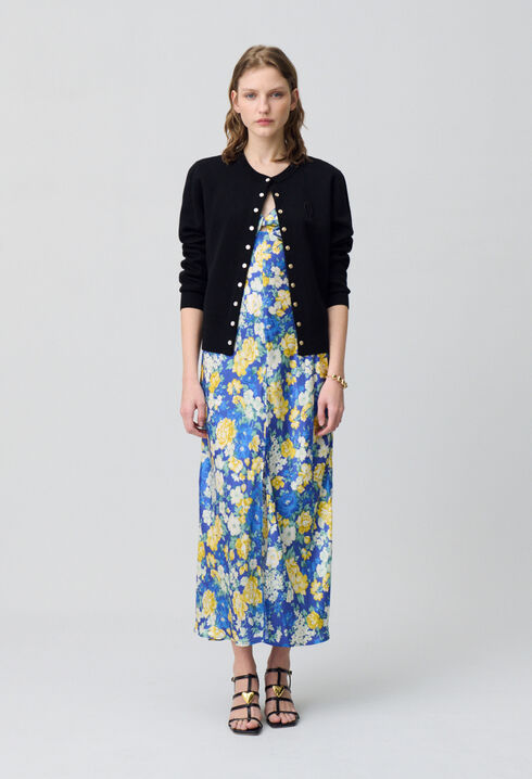 Robe longue satinée florale