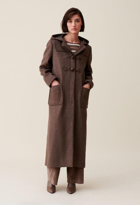 Manteau long marron à capuche