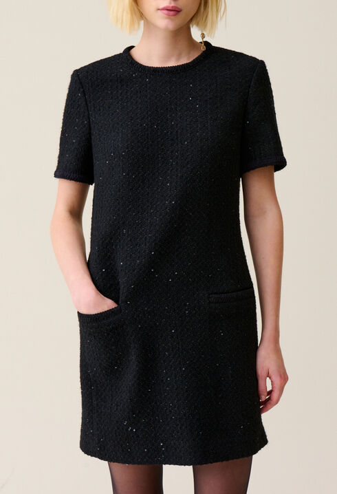 Robe noire courte tweed