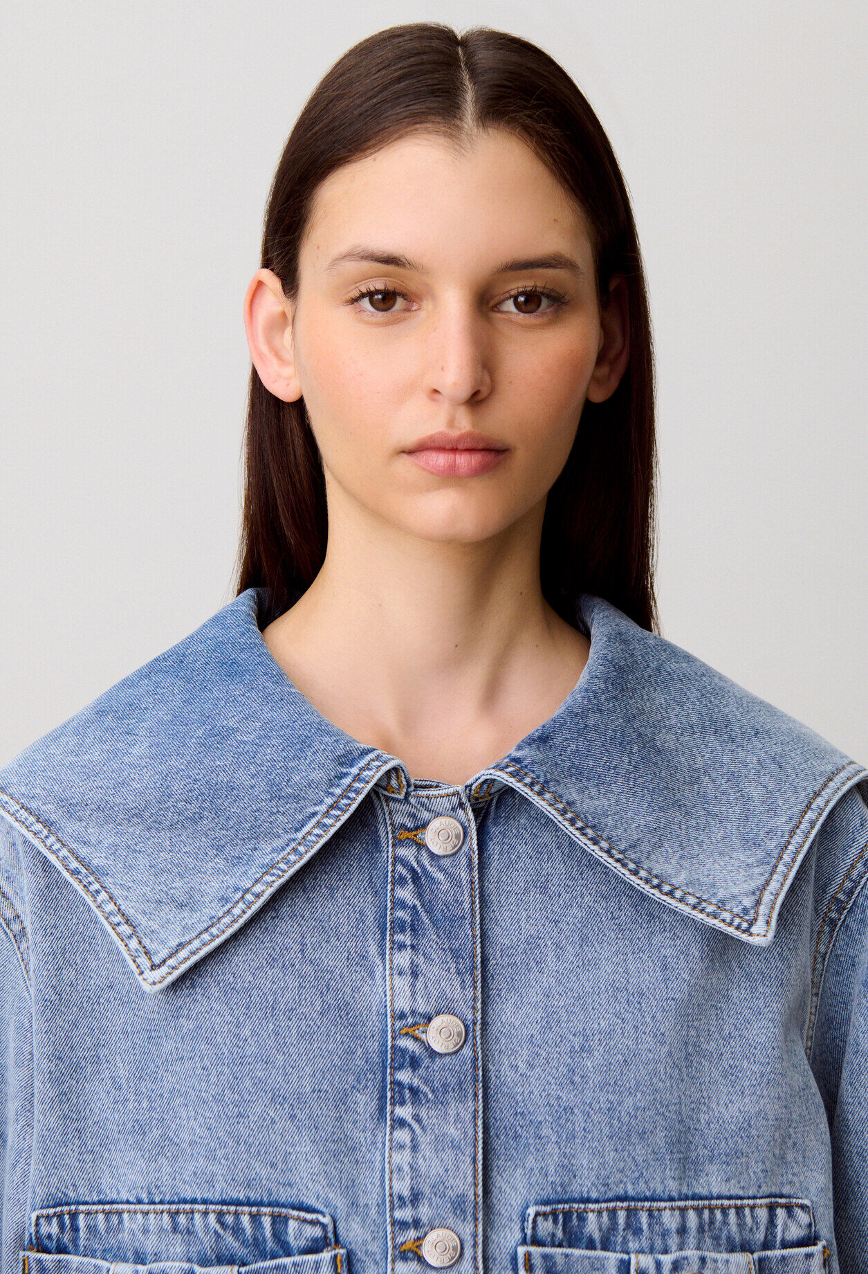 Veste Jean col vareuse denim clair