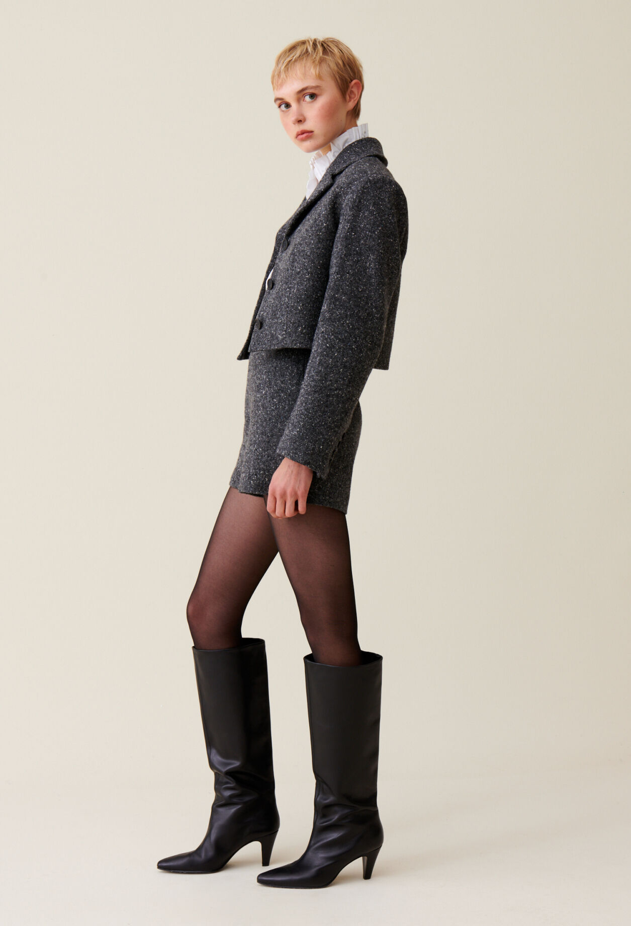 Veste tweed gris laine mélangée
