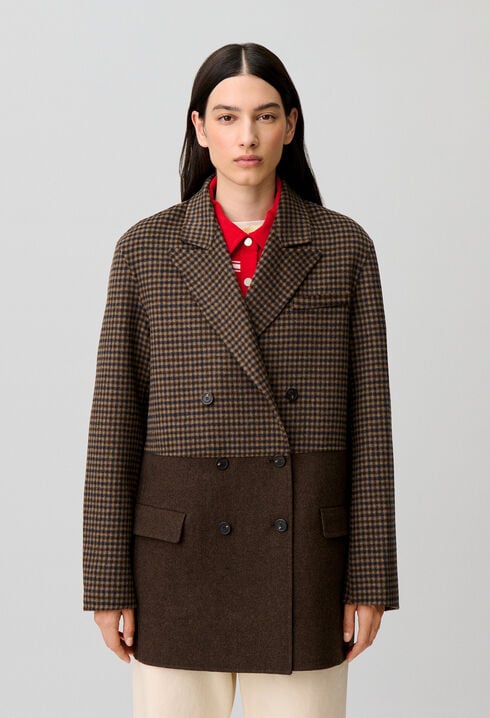 Manteau laine carreaux uni