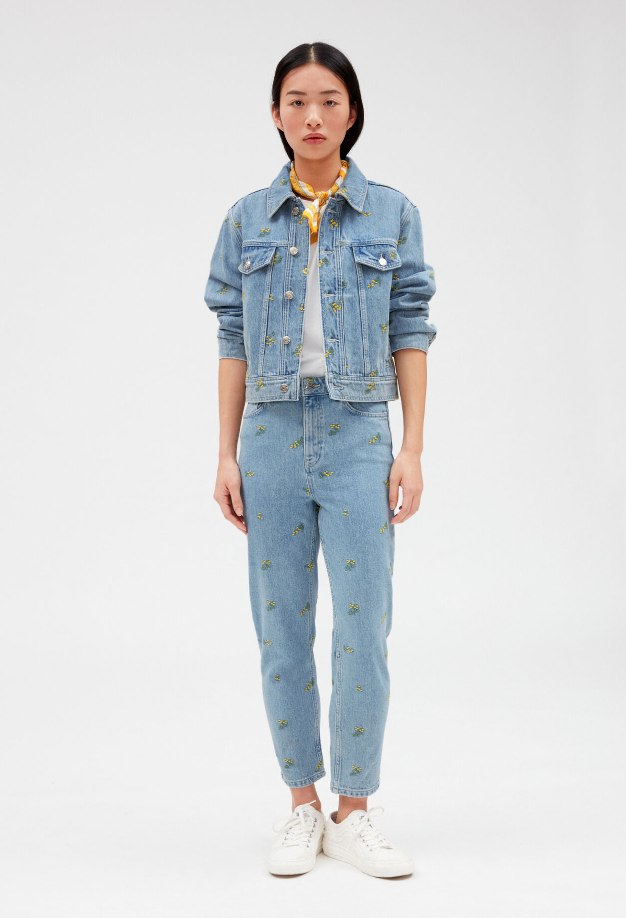 Veste jean broderies mimosa