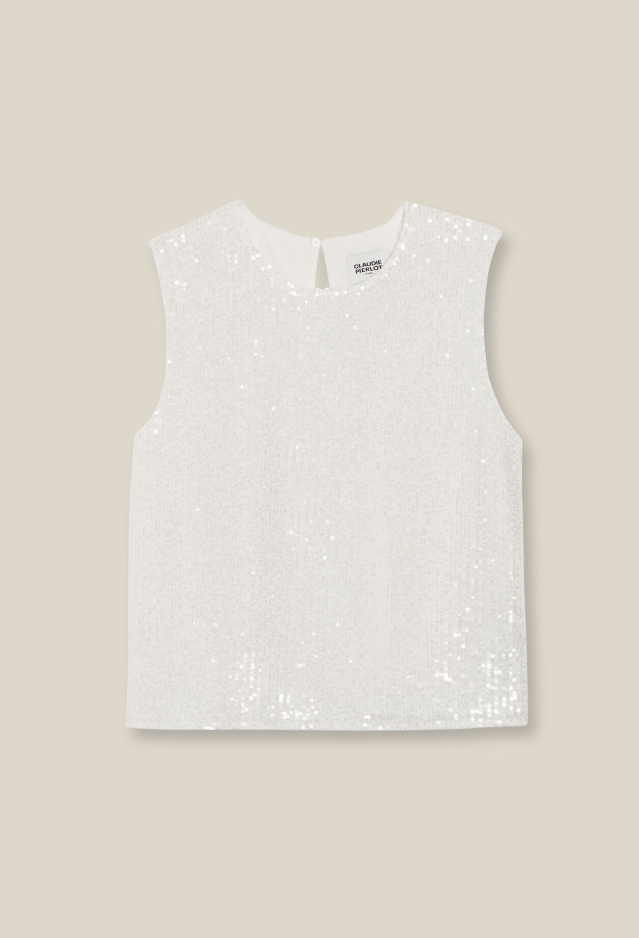 Top sans manches sequins écru