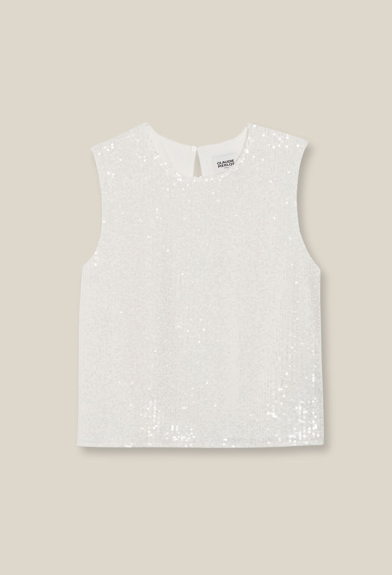 Top sans manches sequins écru