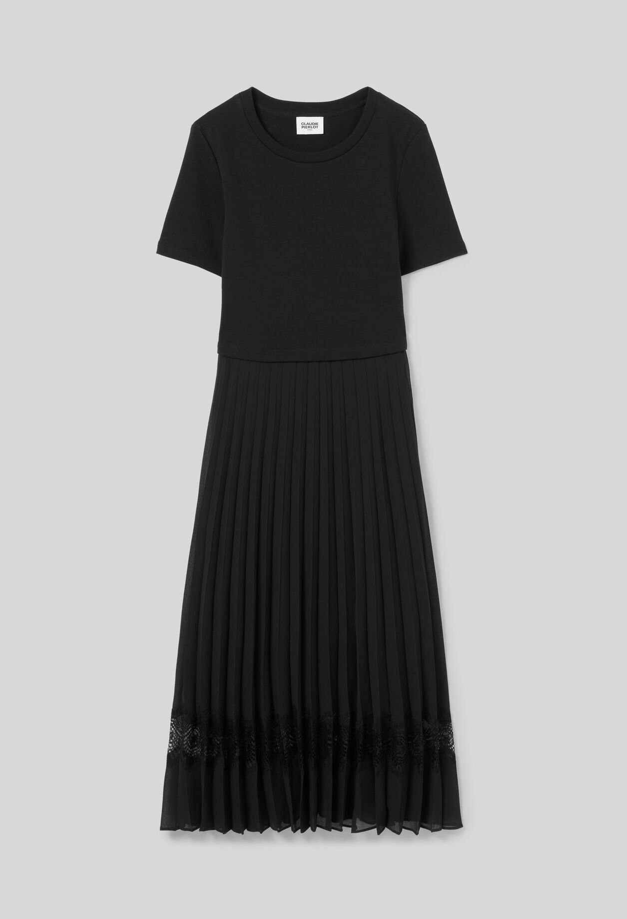 Robe midi Twist bi-matière noire