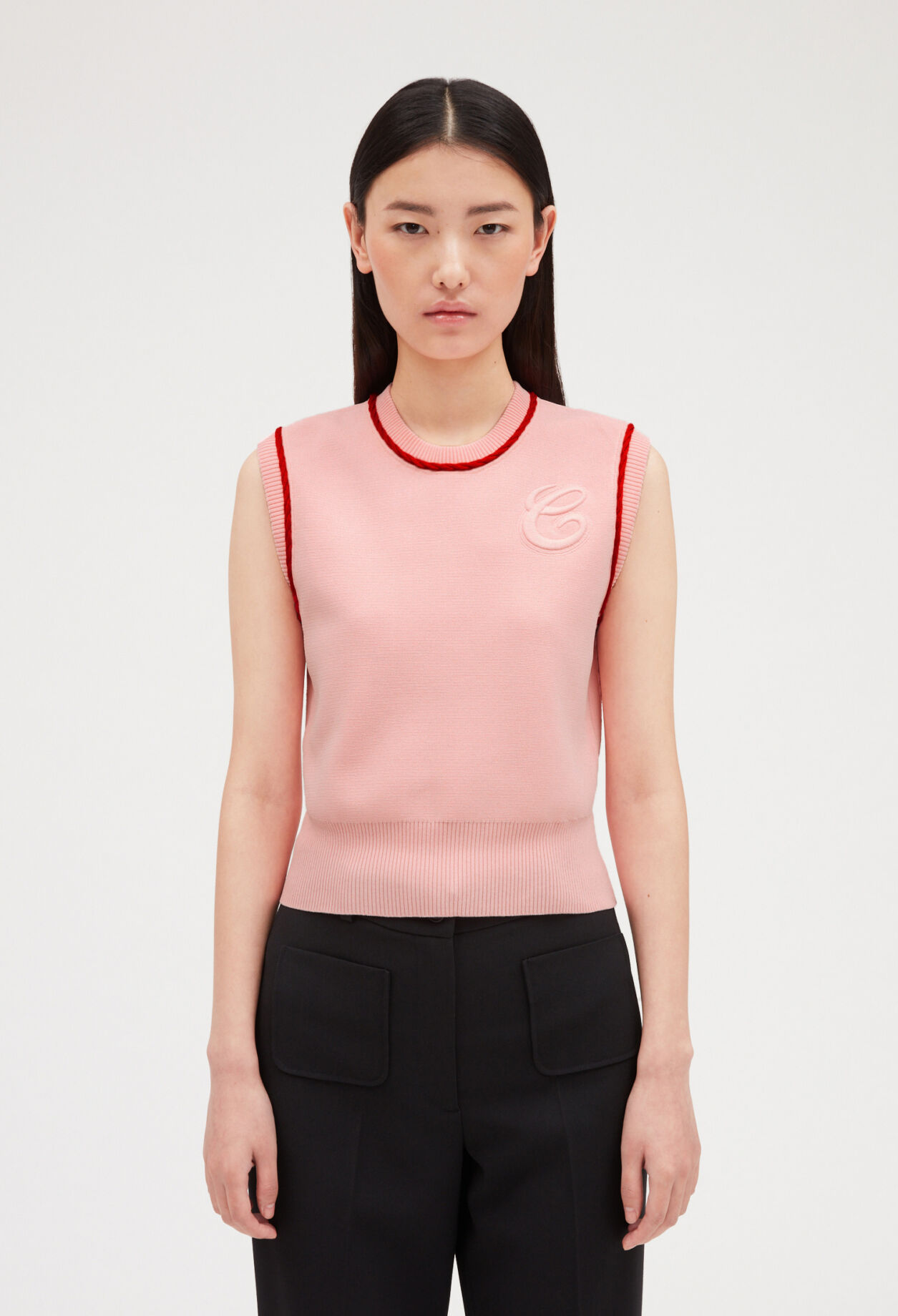 Pull maille sans manche bicolore