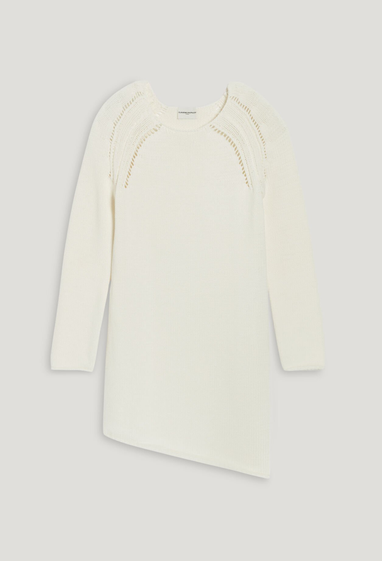 Robe courte asymétrique maille écrue