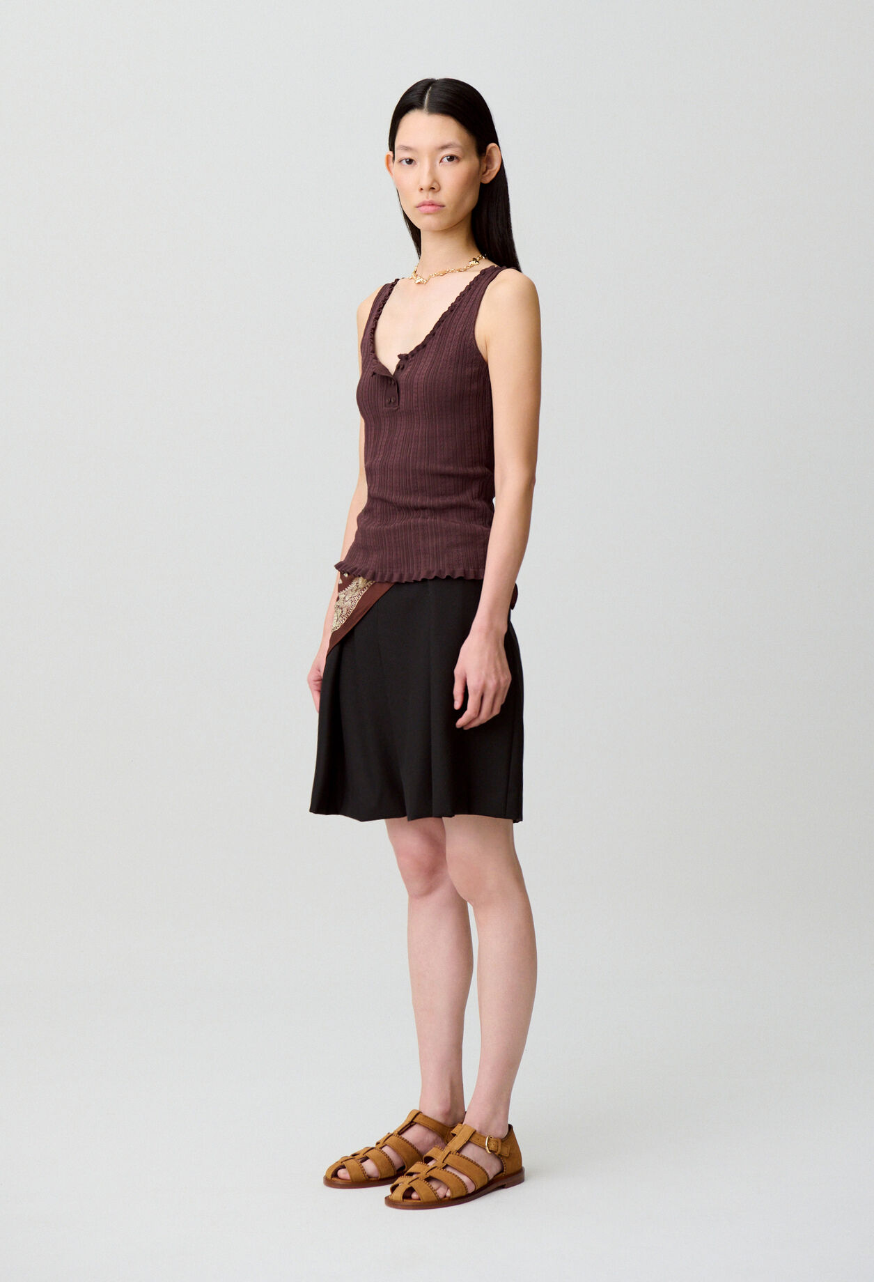 Débardeur maille pointelle volant