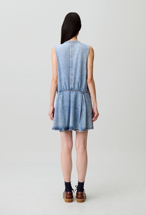 Robe courte &eacute;vas&eacute;e denim d&eacute;lav&eacute;