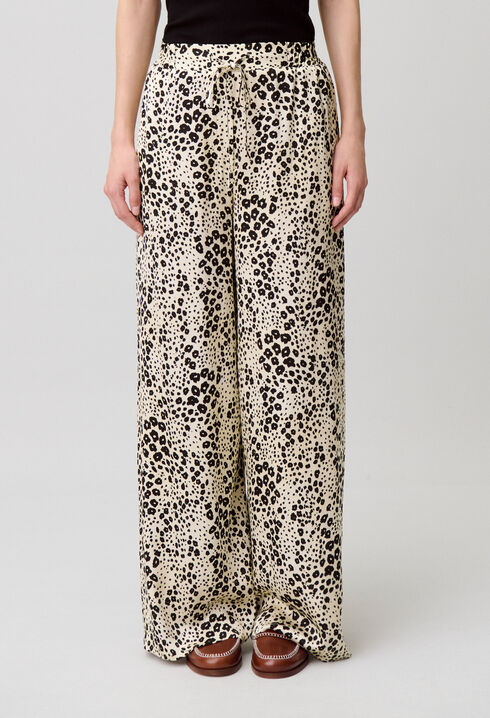 Pantalon large satin l&eacute;opard