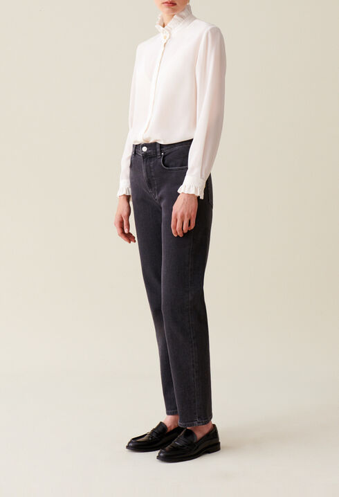 Chemise blanche col montant ondul&eacute; 
