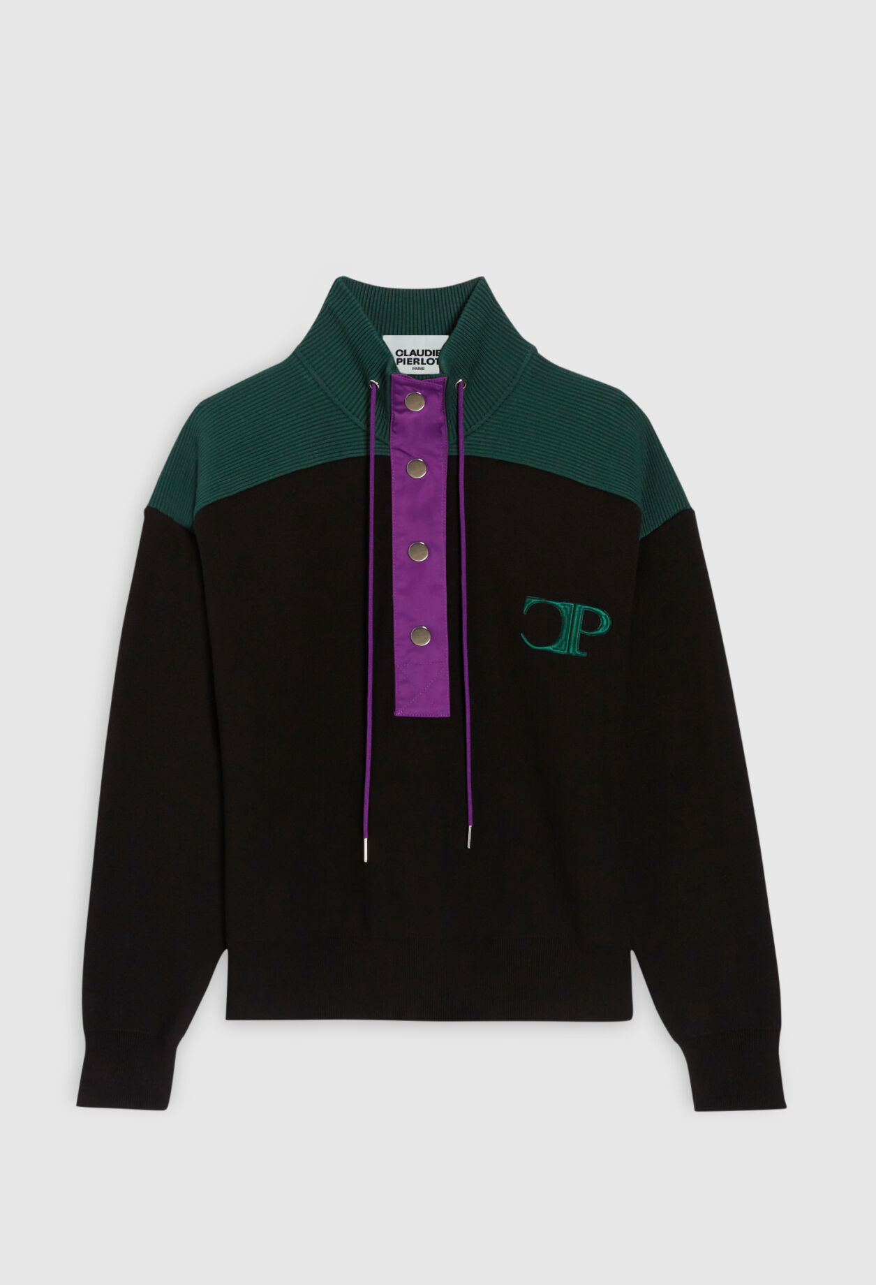 Sweatshirt à col montant boutonné