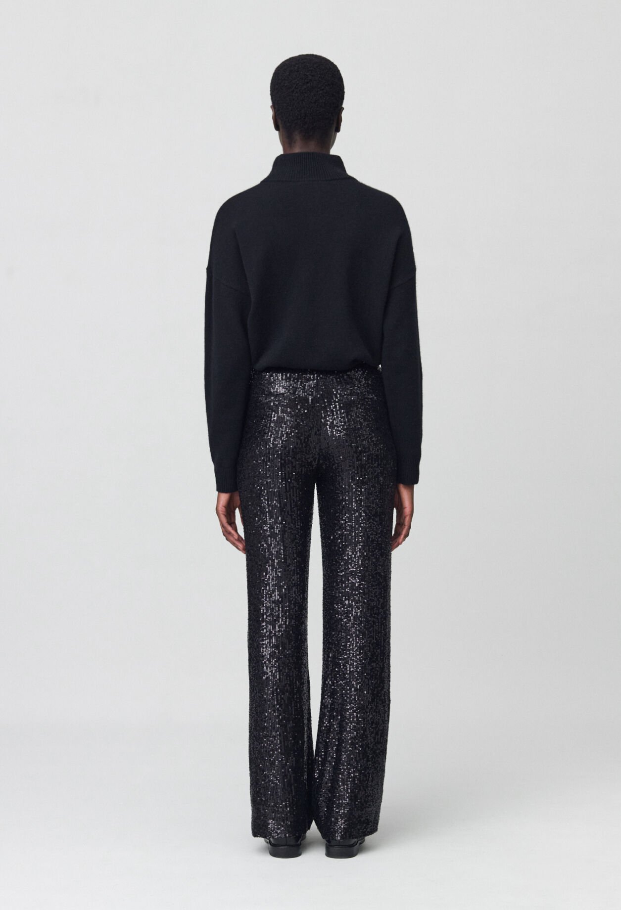 Pantalon droit à sequins noir