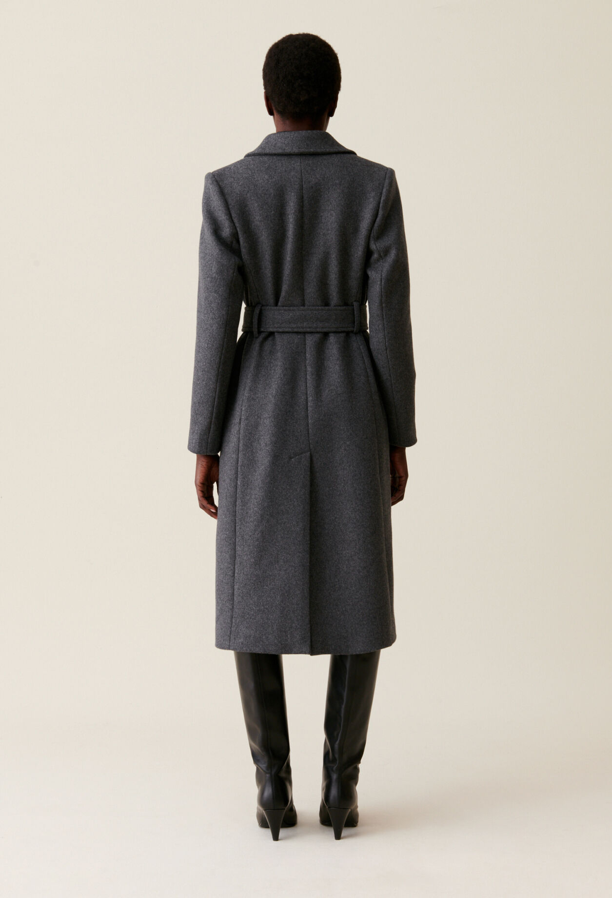 Manteau long ceinture gris