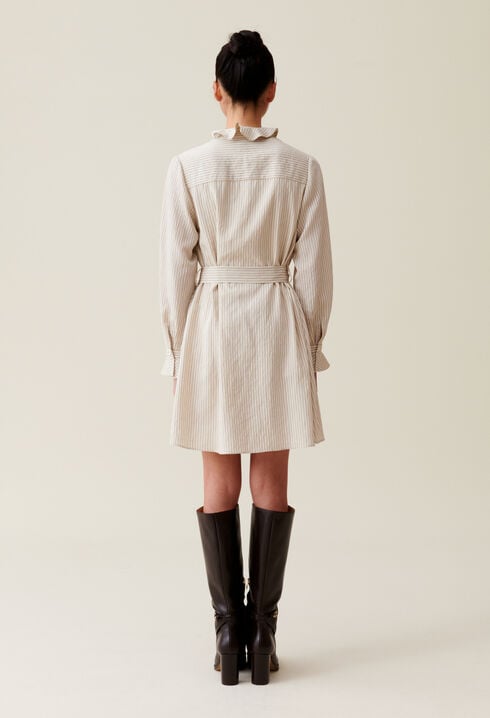 Robe rayée col volanté