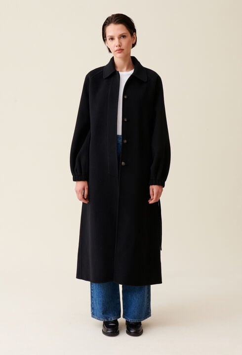 Manteau long ceinturé marron