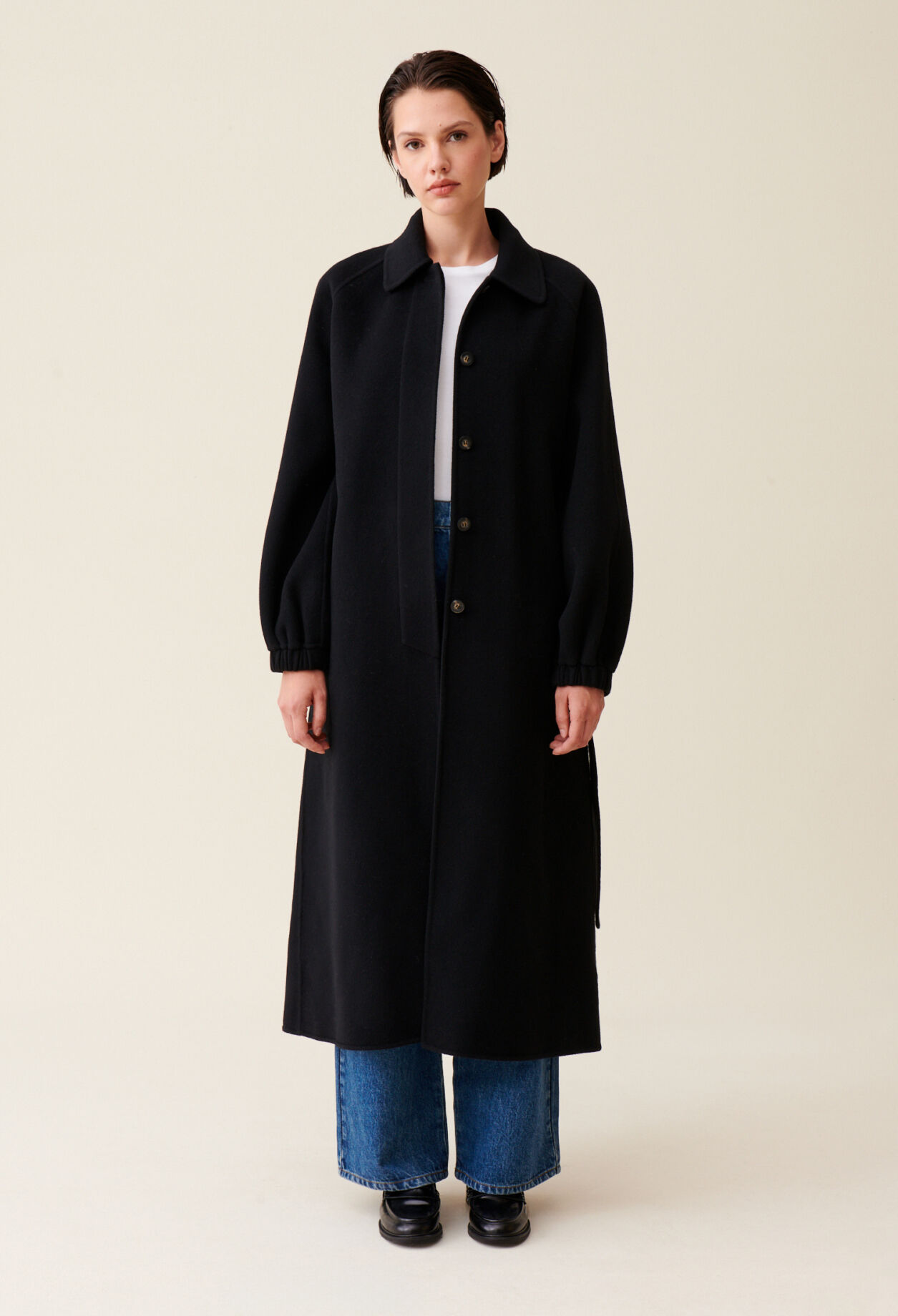 Manteau long ceinturé marron