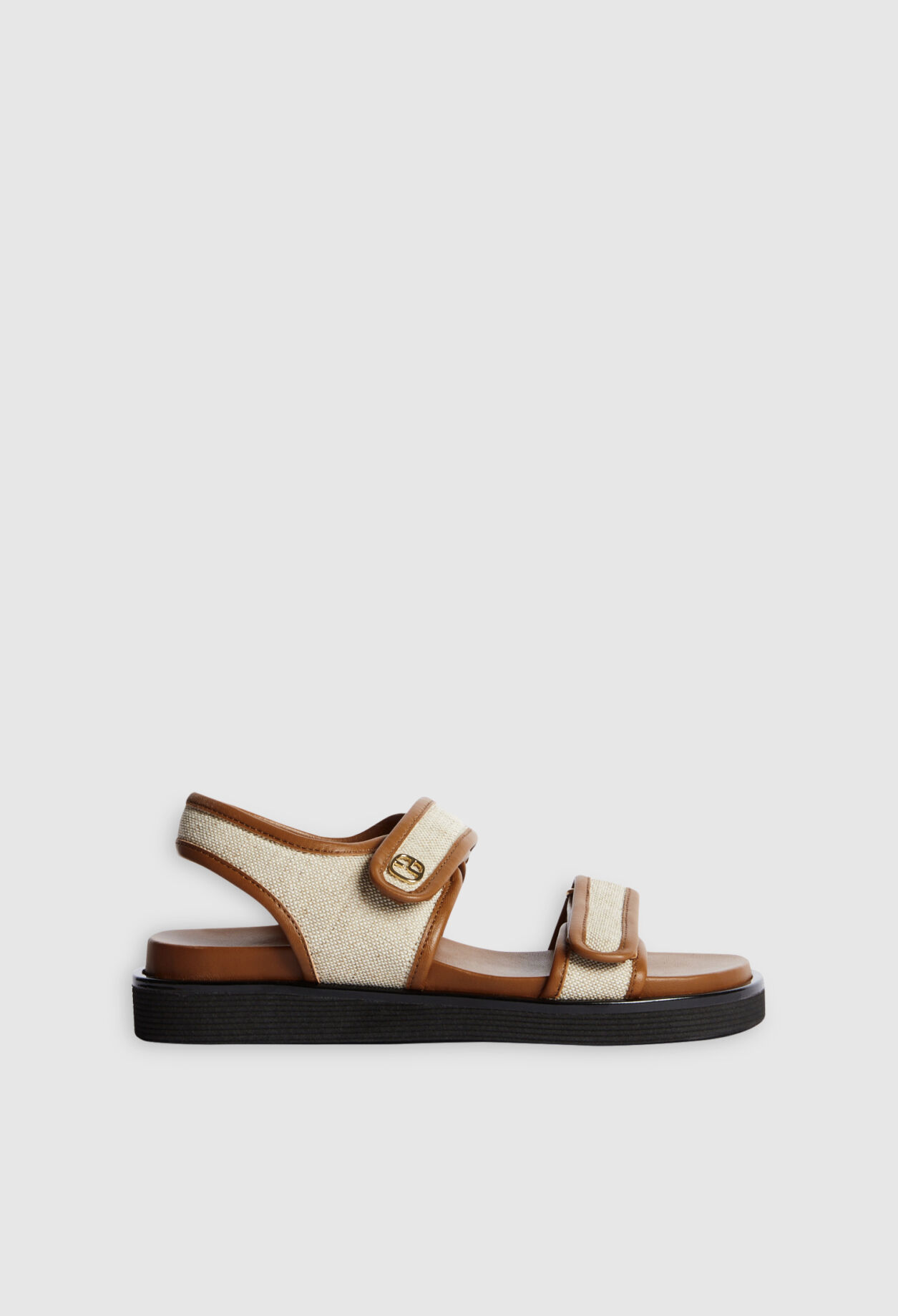 Sandales cuir et toile beige