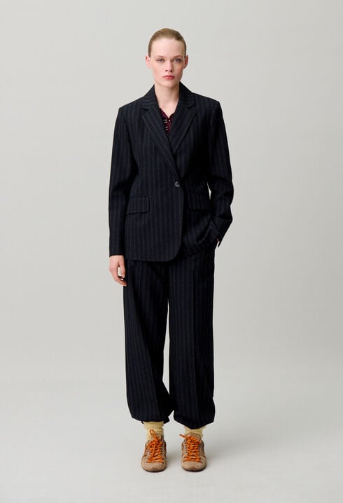 Veste ray&eacute;e laine m&eacute;lang&eacute;e