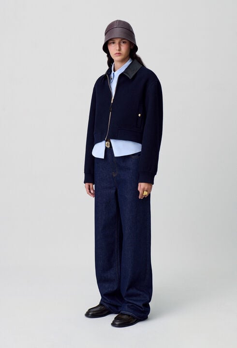 Blouson laine col similicuir