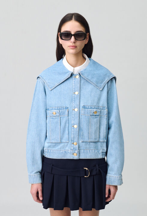 Veste jean denim col large