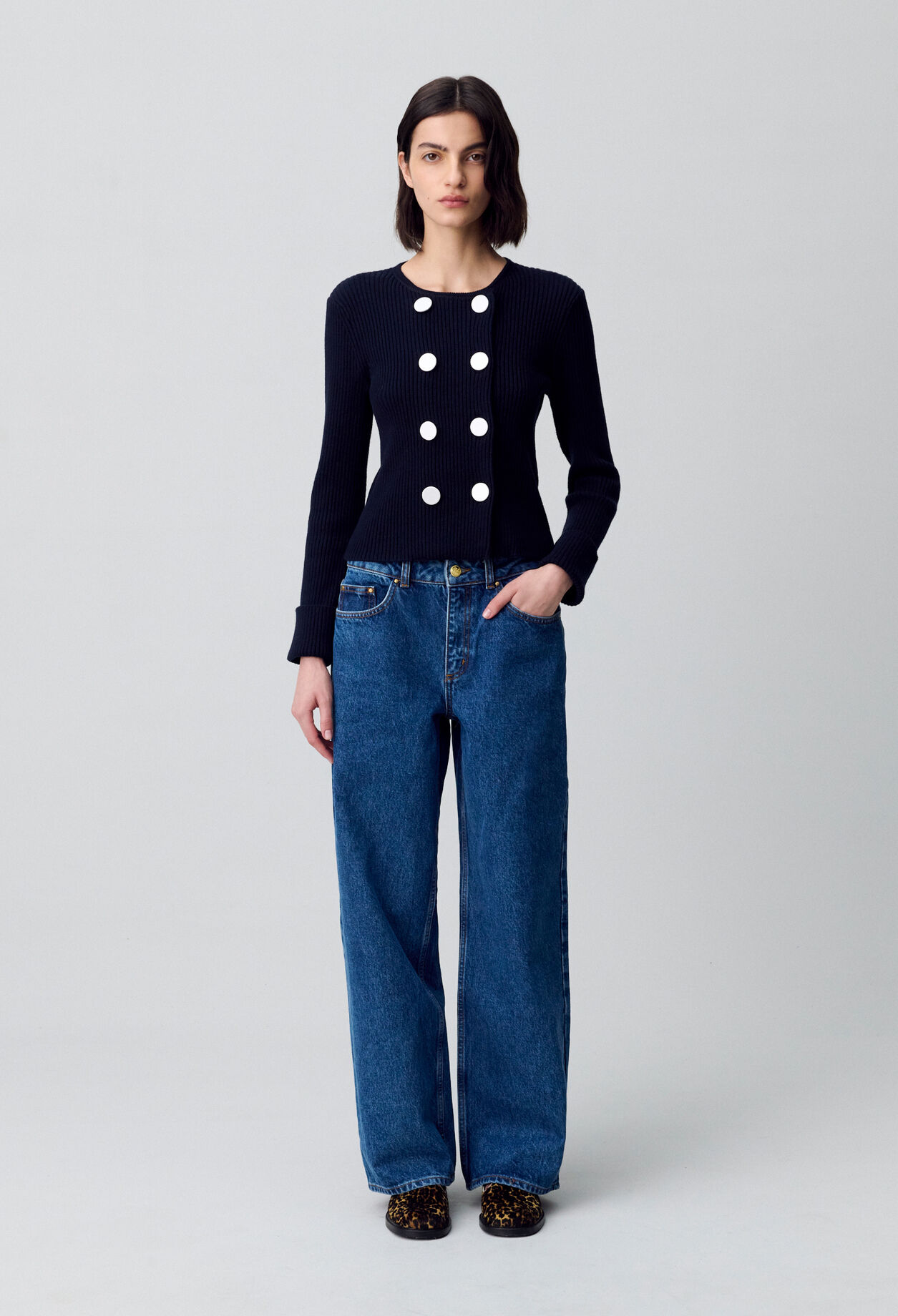 Cardigan laine mélangée boutonné