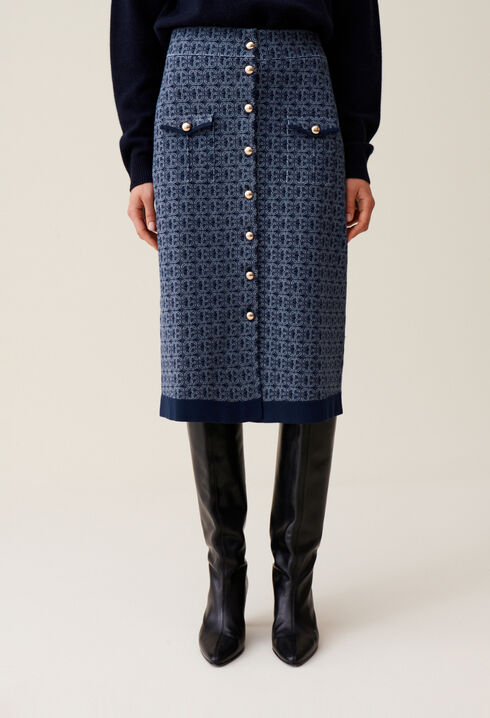 Jupe monogramme taille haute marine