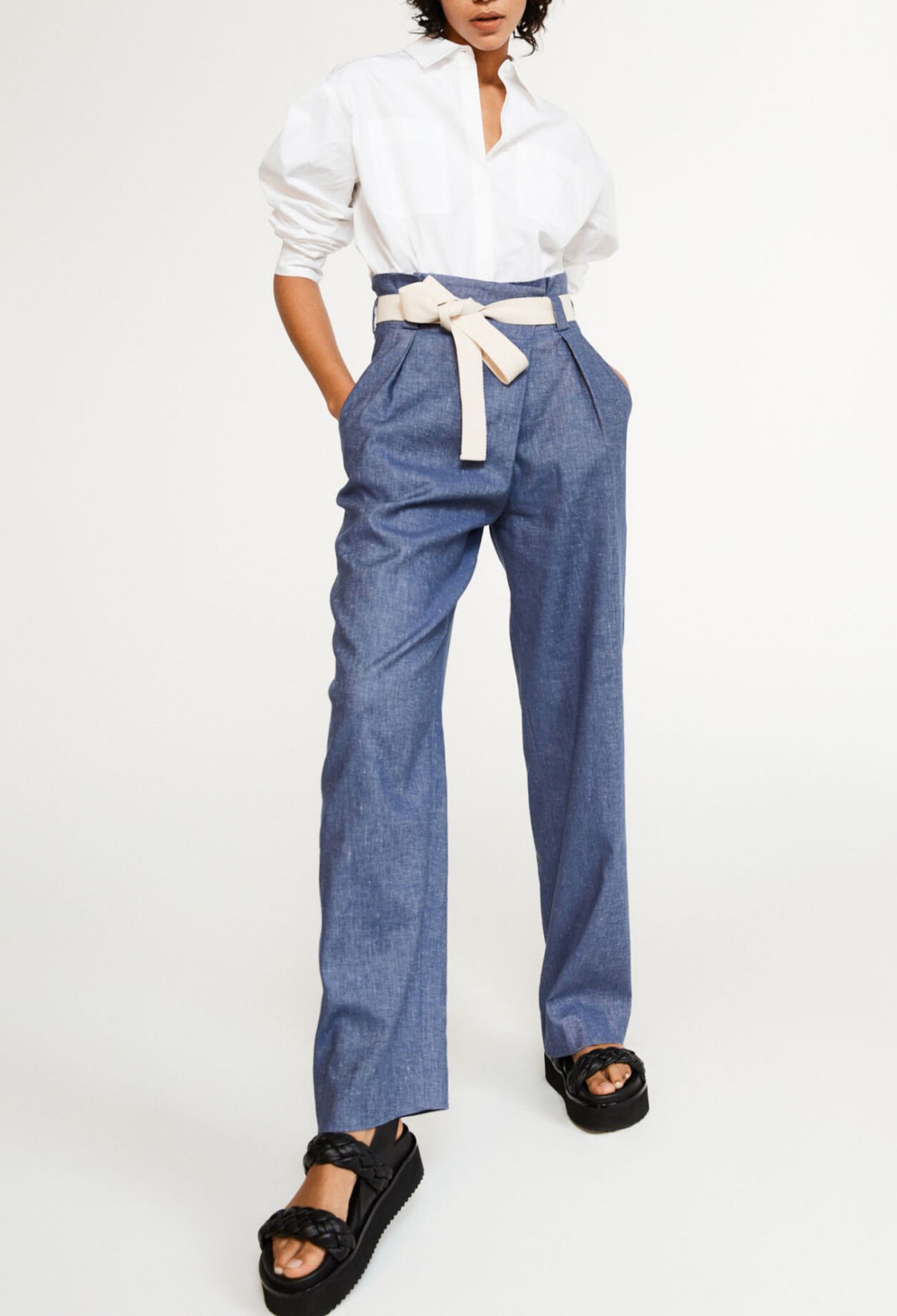 Pantalon paperbag taille haute