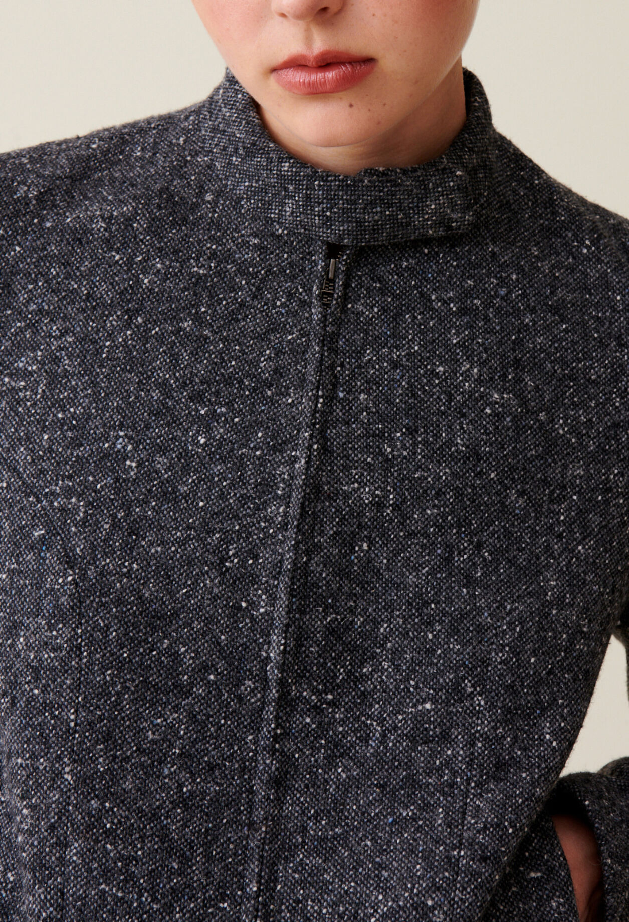Veste courte laine m&eacute;lang&eacute;e grise
