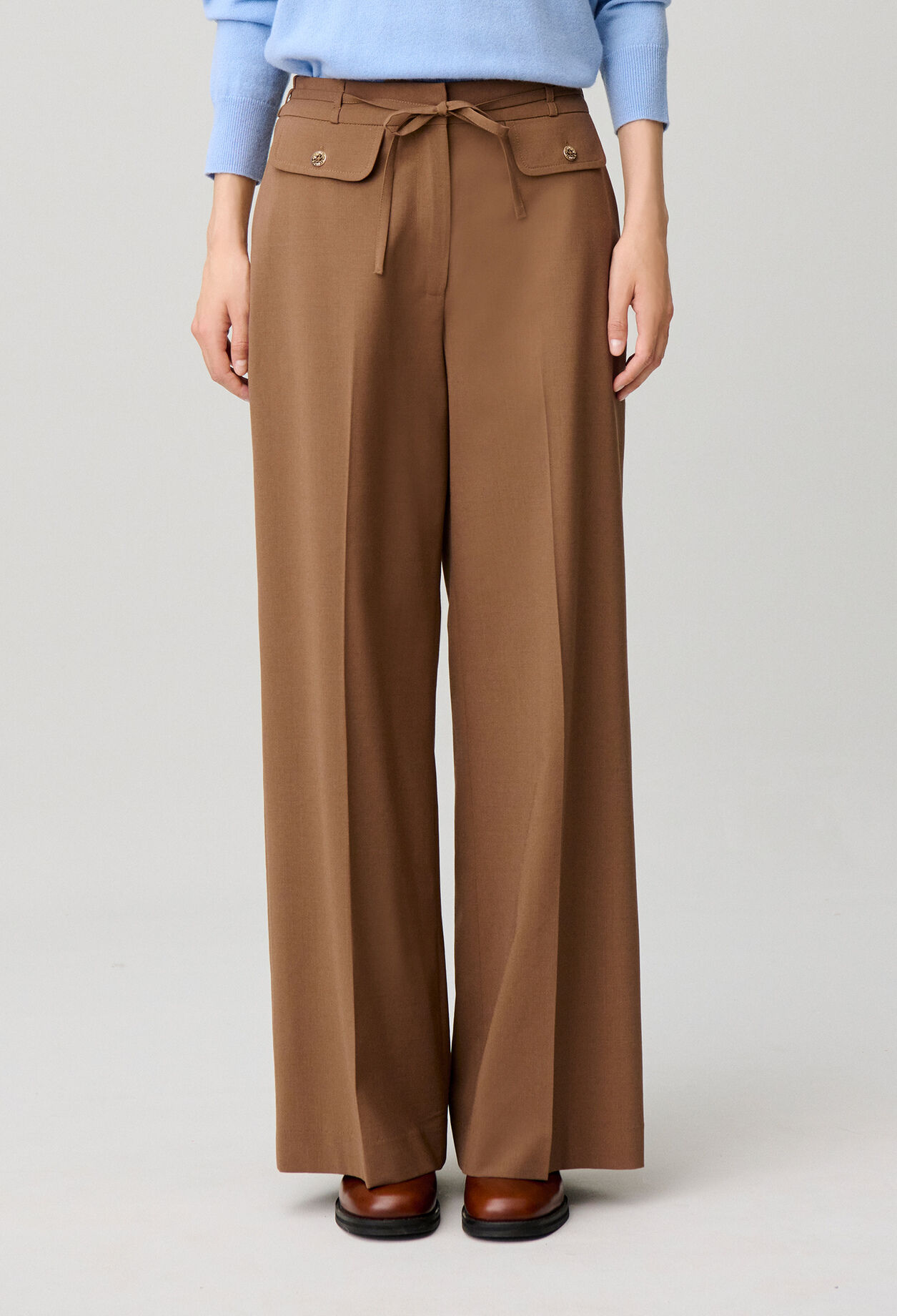Pantalon laine m&eacute;lang&eacute;e jambes larges