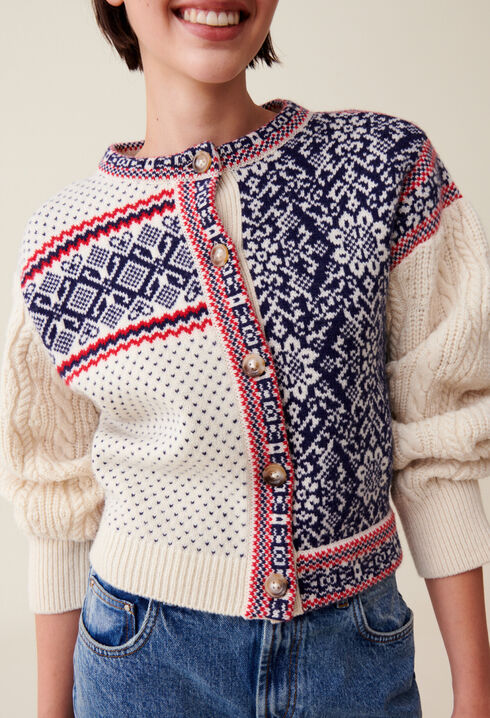 Cardigan laine motif torsadé
