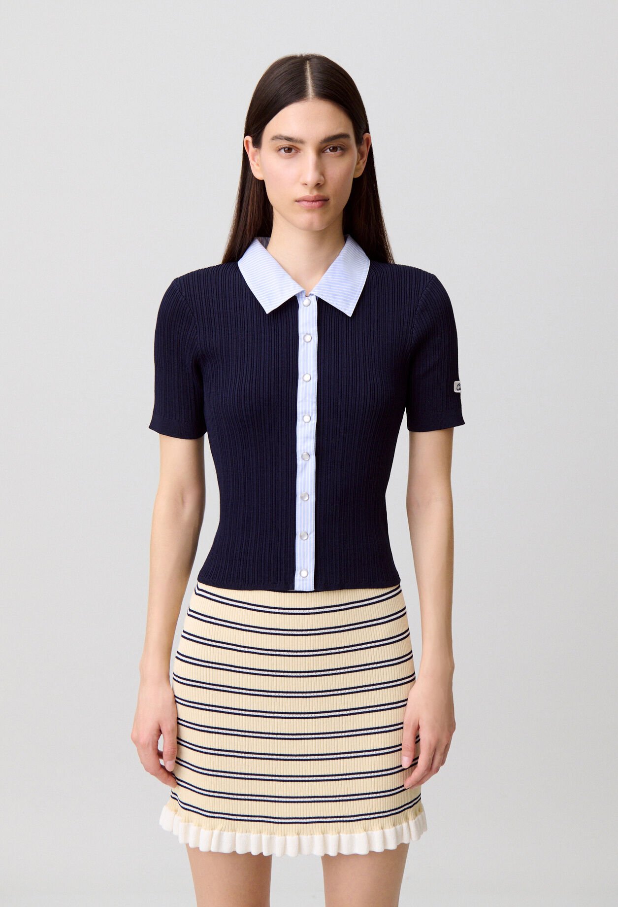 Cardigan bi mati&egrave;res ray&eacute;