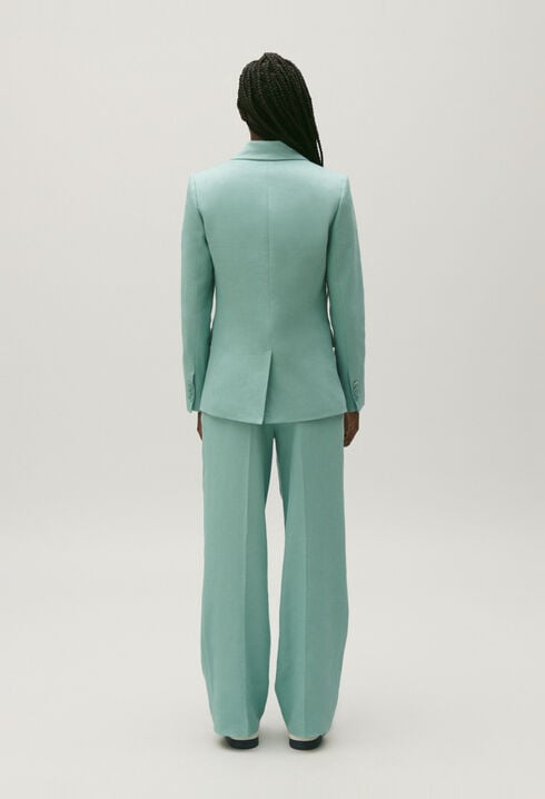 Veste tailleur lin mélangé vert d'eau
