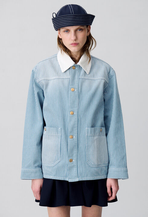 Veste denim gabardine à rayures