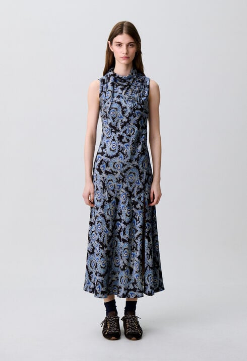 Robe fluide satin&eacute;e imprim&eacute;e 
