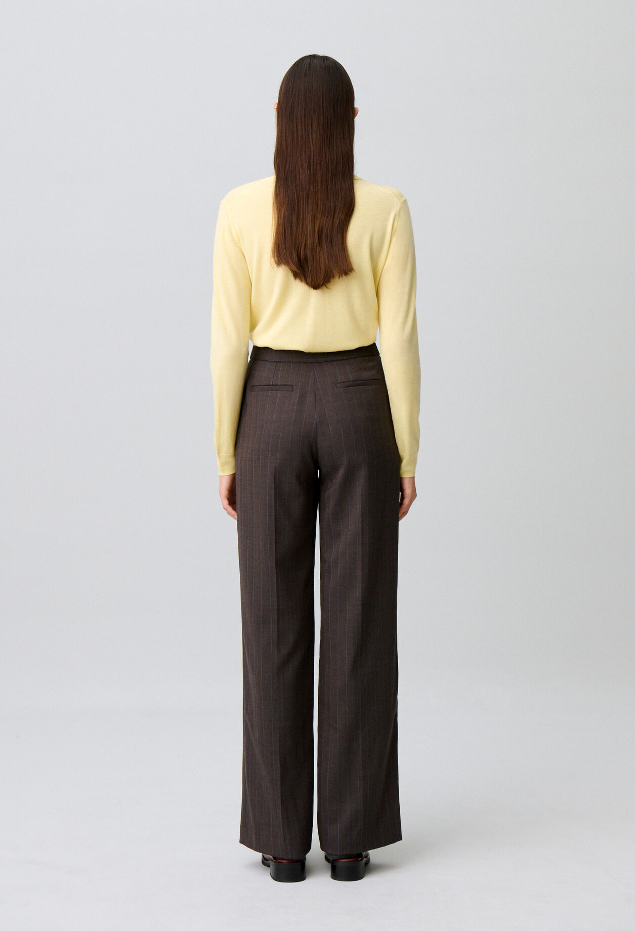 Pantalon droit laine m&eacute;lang&eacute;e ray&eacute;