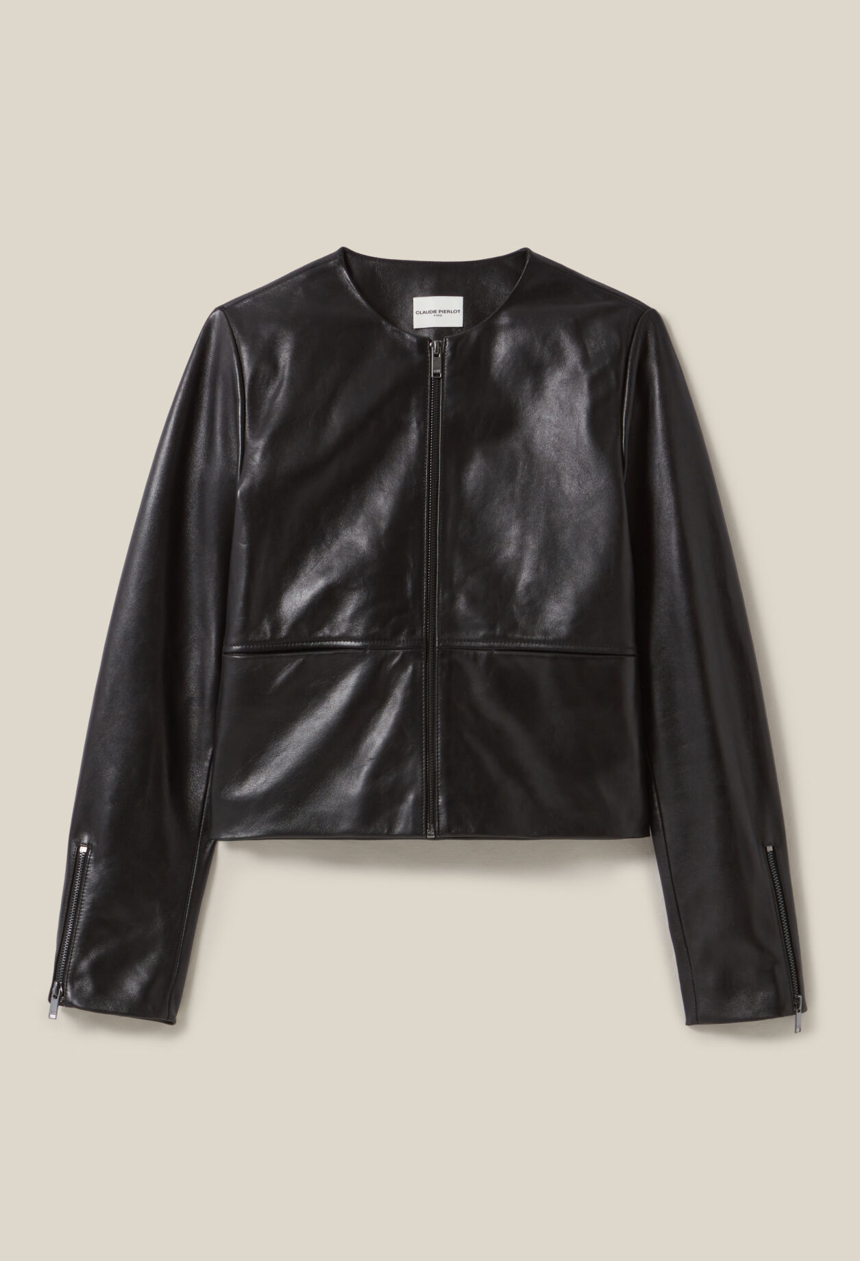 Veste cuir courte col rond