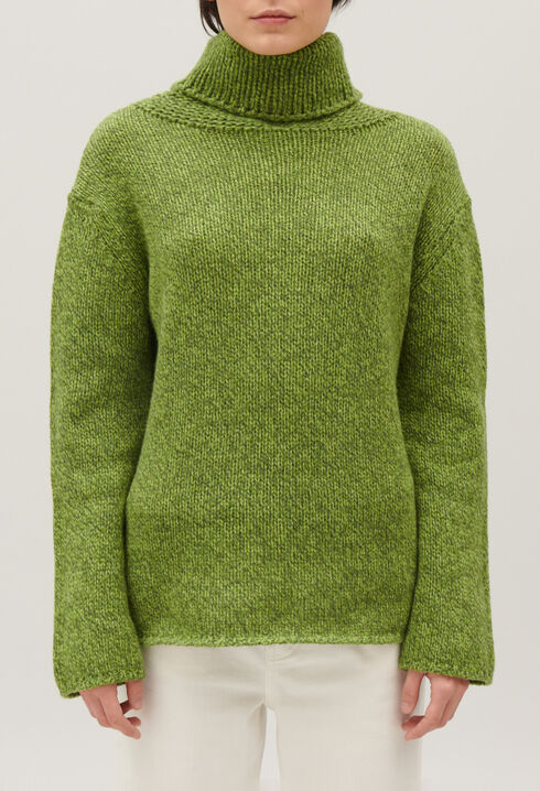 Pull col roul&eacute; maille matcha
