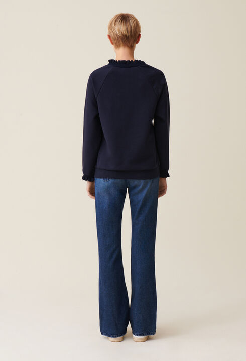 Sweatshirt col boutons marine 