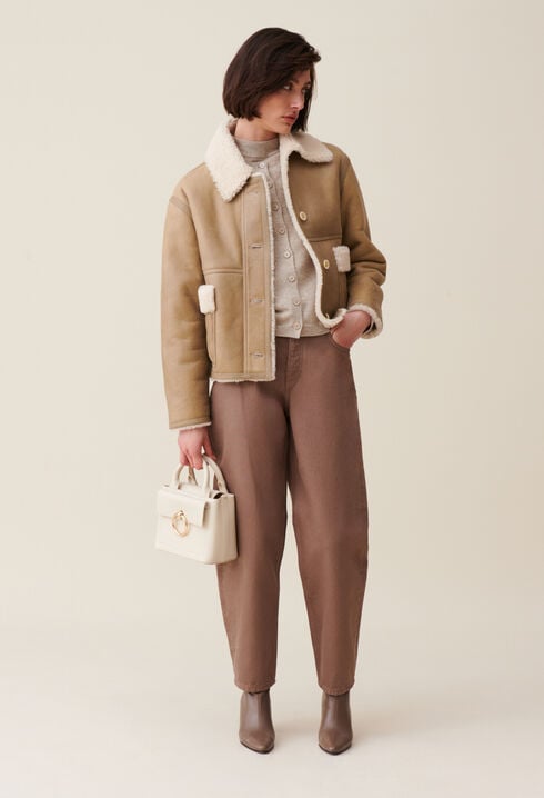 Veste peau lainée courte beige