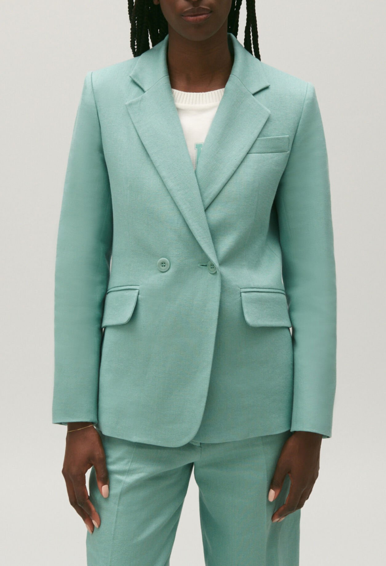 Veste tailleur lin mélangé vert d'eau