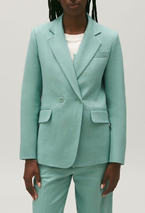 Veste tailleur lin mélangé vert d'eau