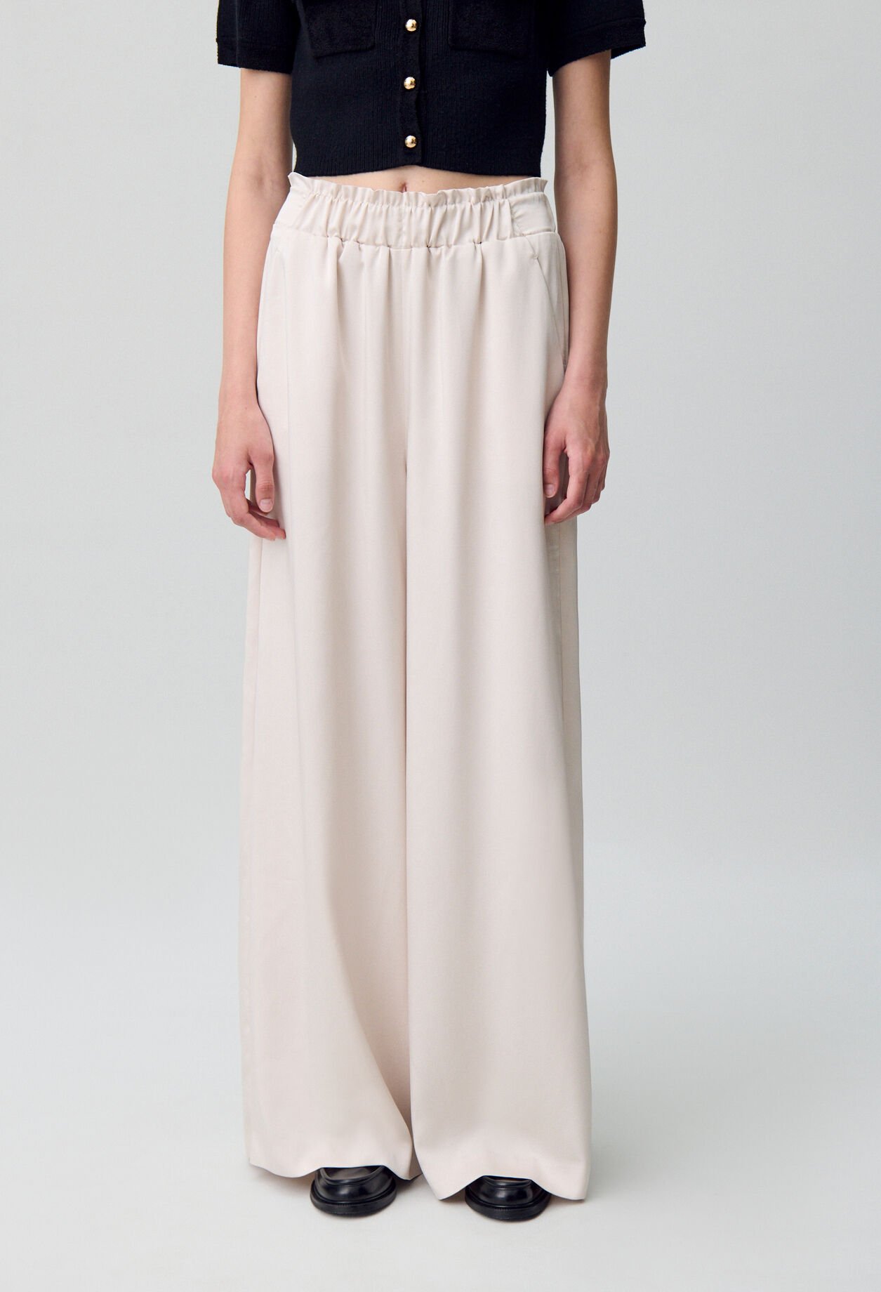 Pantalon large taille smockée
