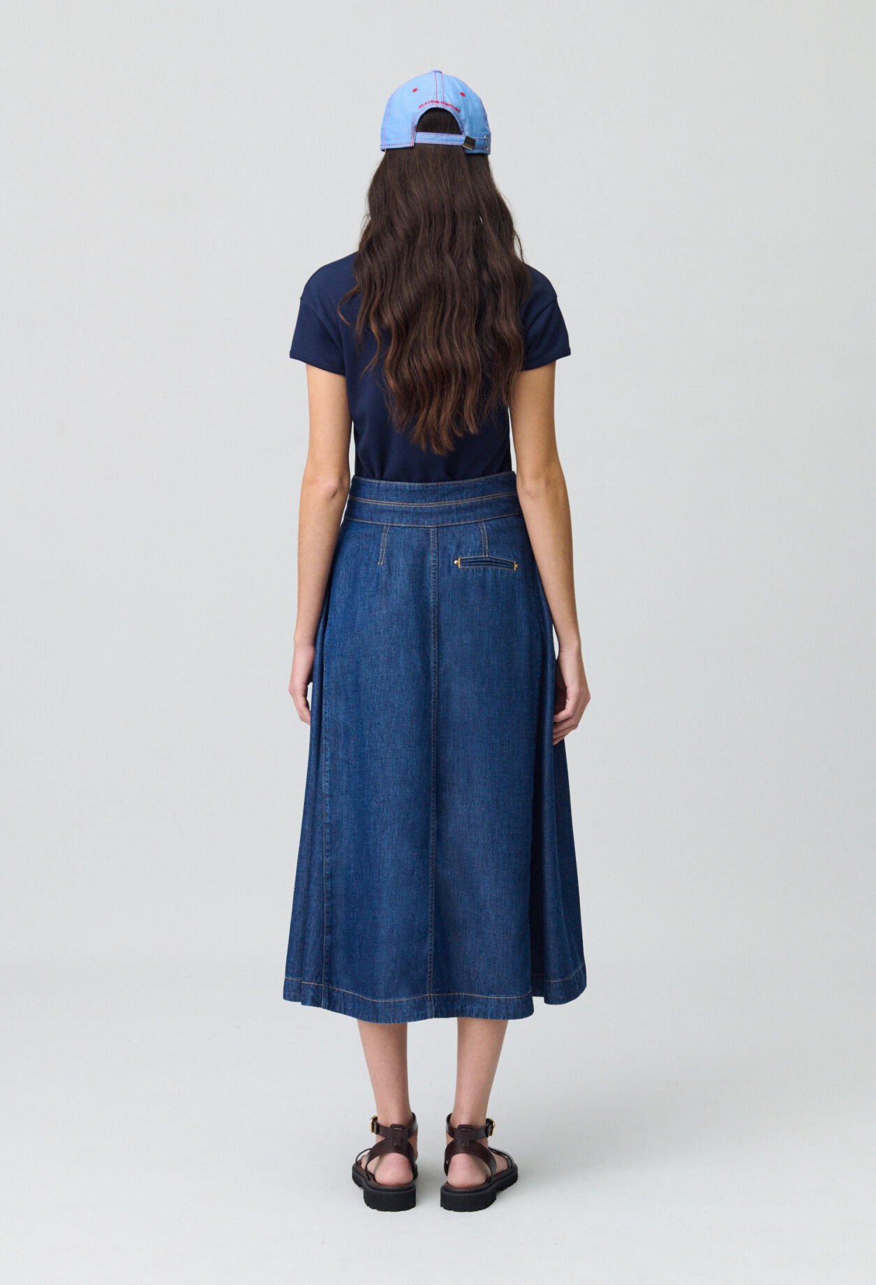 Jupe denim longue à boutons