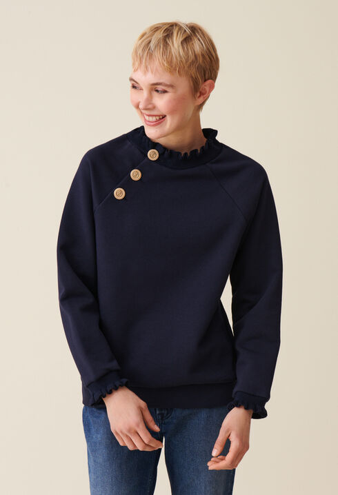 Sweatshirt col boutons marine 
