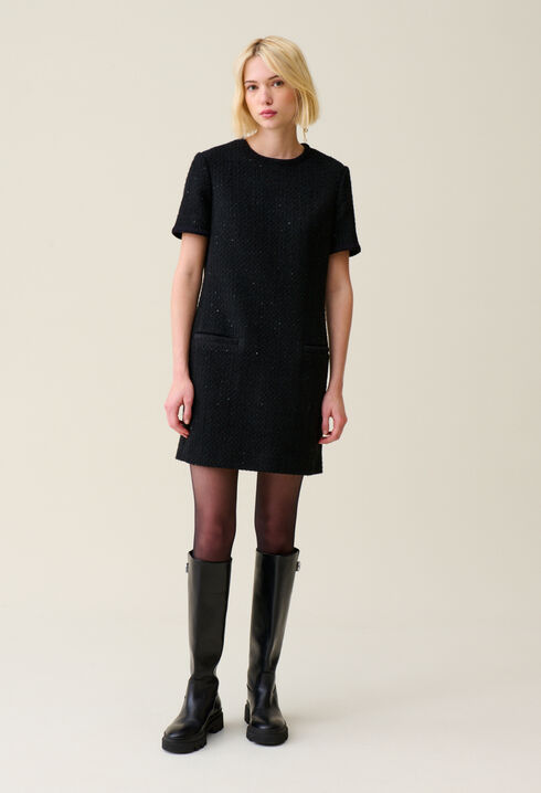 Robe noire courte tweed
