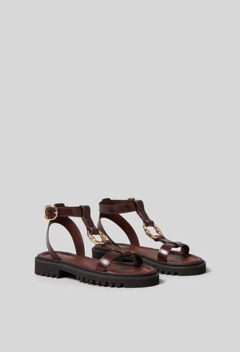 Sandales cuir anneau doré